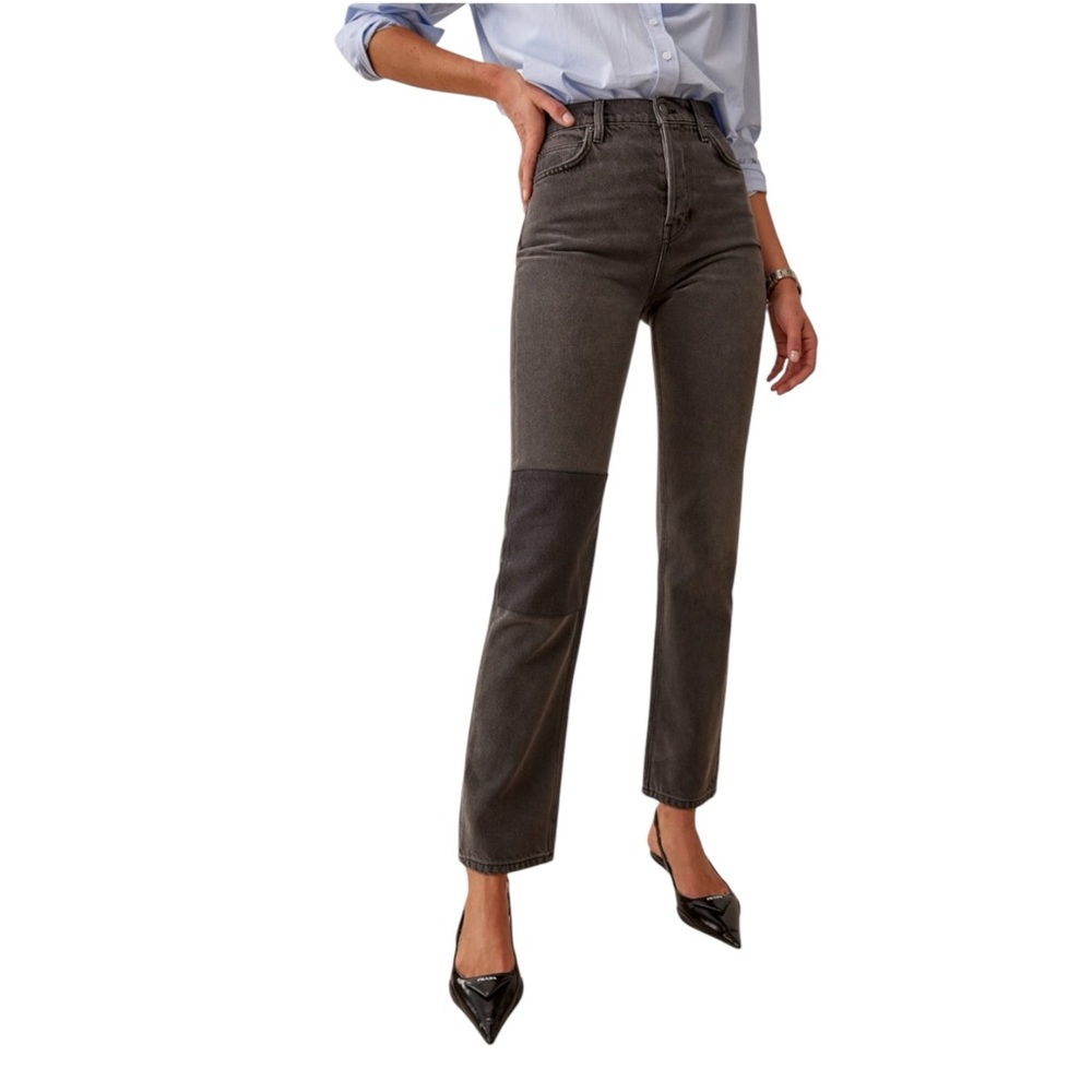 REFORMATION Cynthia Patch High Rise Straight Jeans in Adler